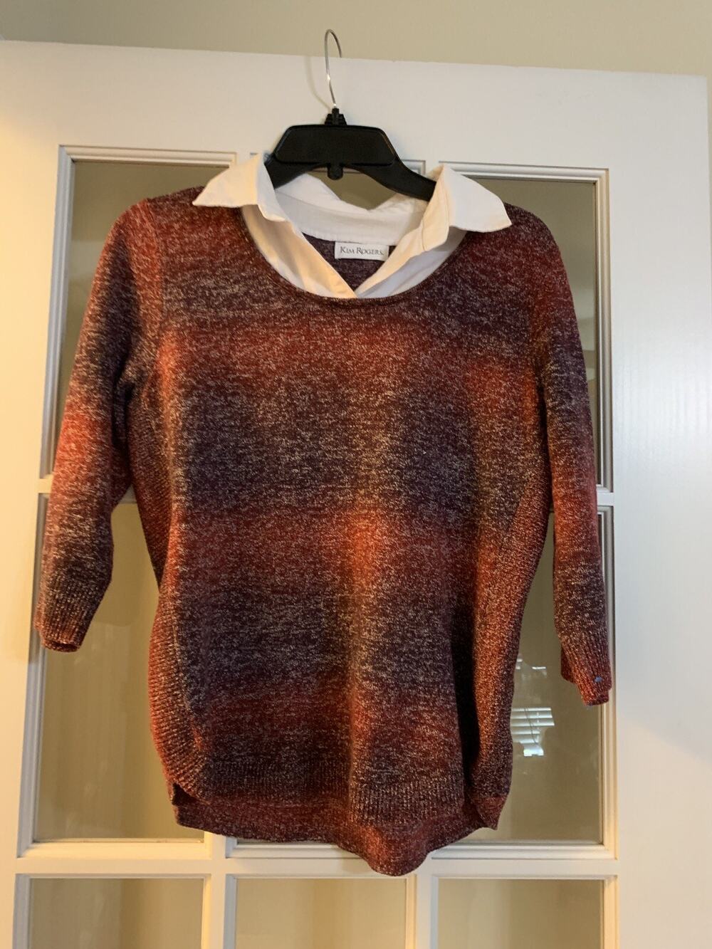 kim rogers purple ombre sweater white collar long sleeve womens medium